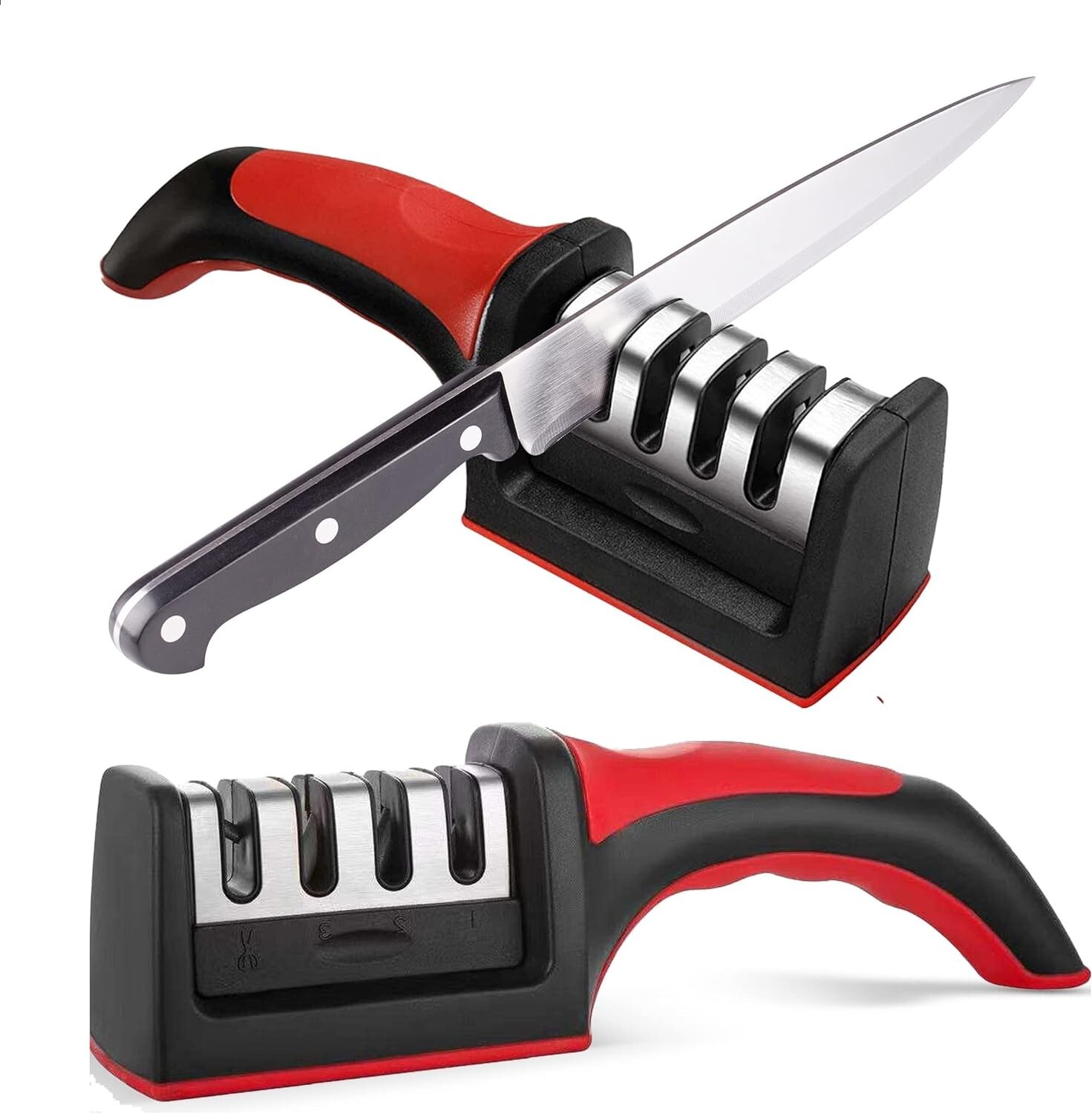 Knife Sharpeners for Kitchen Knives– Stainless Steel 4 in1 Ergonomic Easy To Use