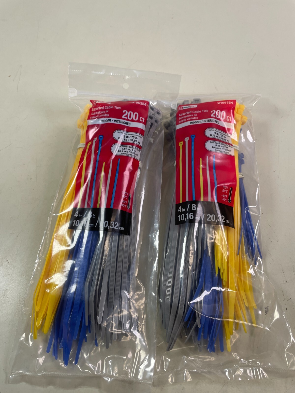 Utilitech 4" & 8" Nylon Zip Ties Cable Ties Yellow Blue Grey (2x 200-Pack)