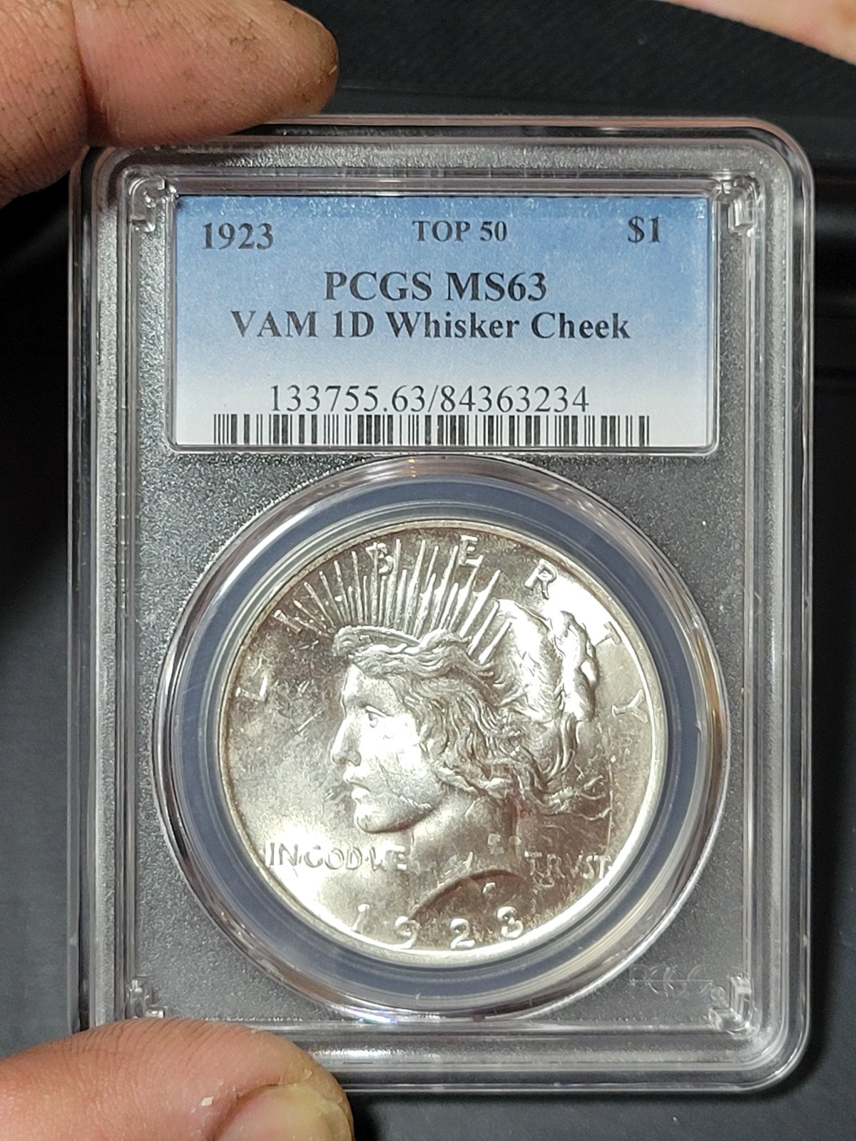 1923- Peace Dollar VAM 1D (Whisker Cheek) PCGS MS-63