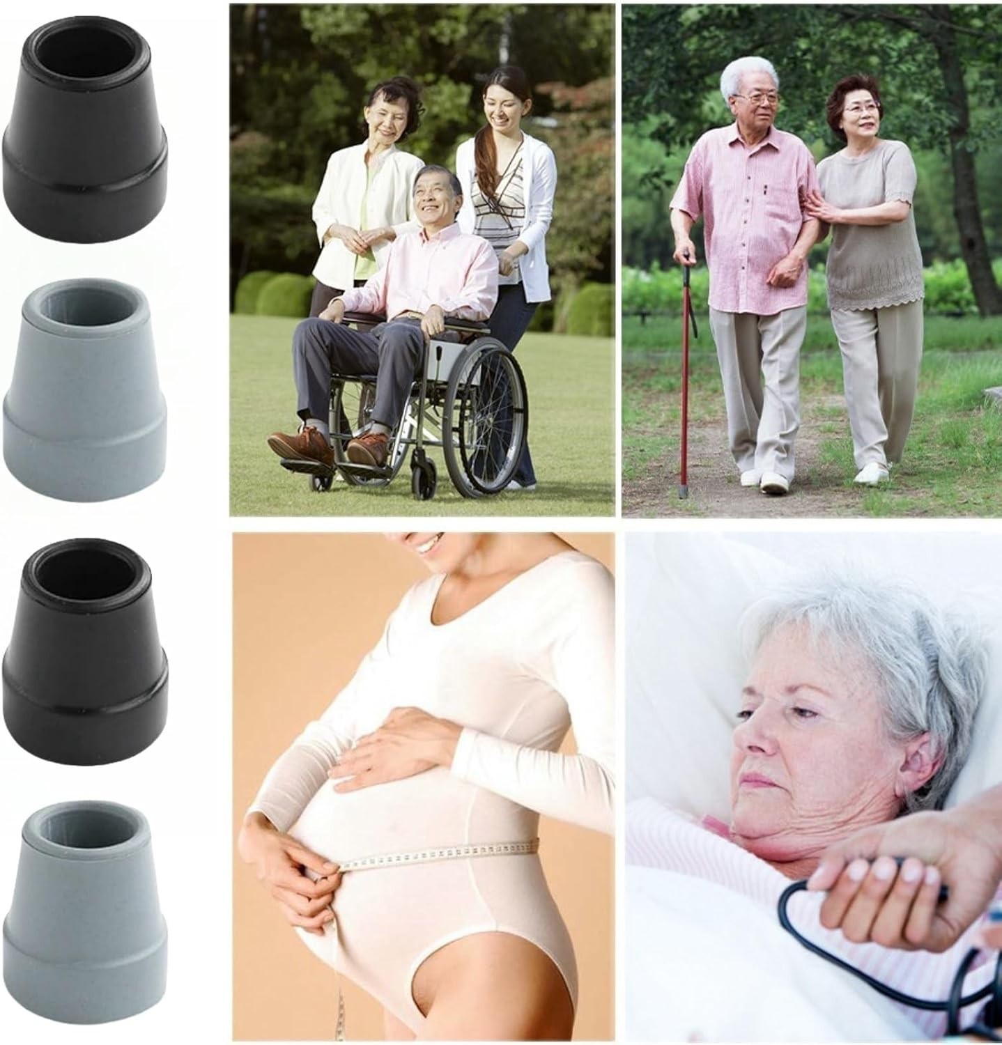Quad Cane Tips 1/2 Inch Rubber Tips Replacement for Walking Cane Stick and
