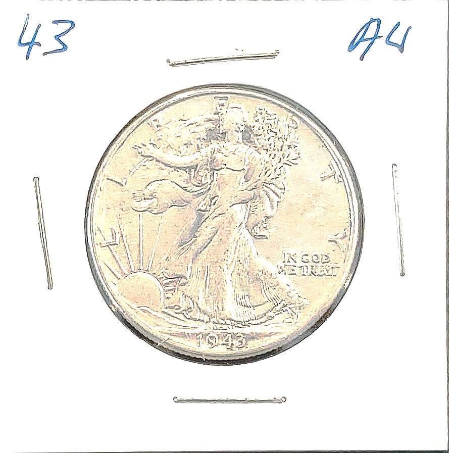 1943 Liberty Walking Half Dollar 50C AU, Silver Coin, Sent Post Paid
