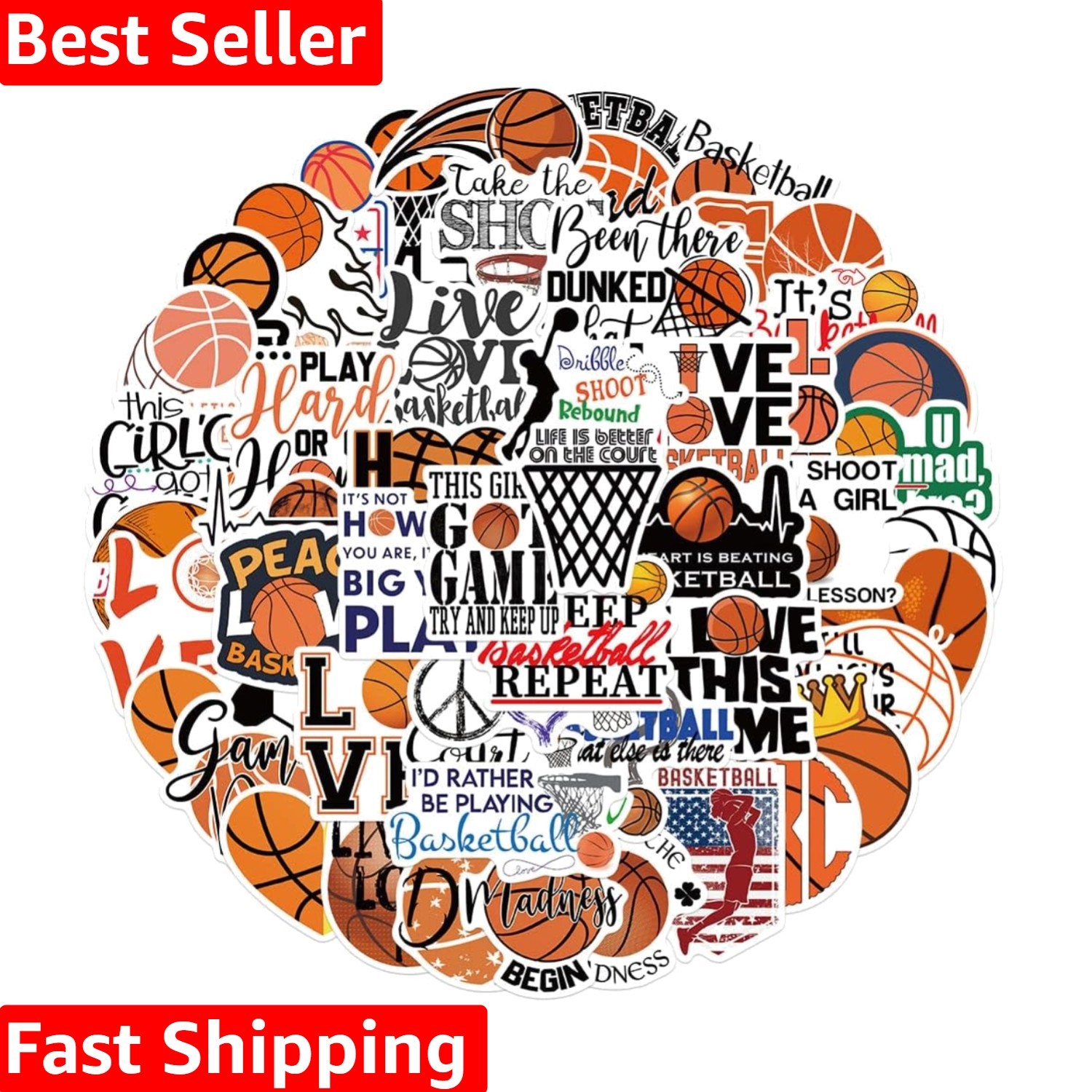 Cool Basketball Stickers for Kids Teens Adults, 50PCS Love Basketball Vinyl W...