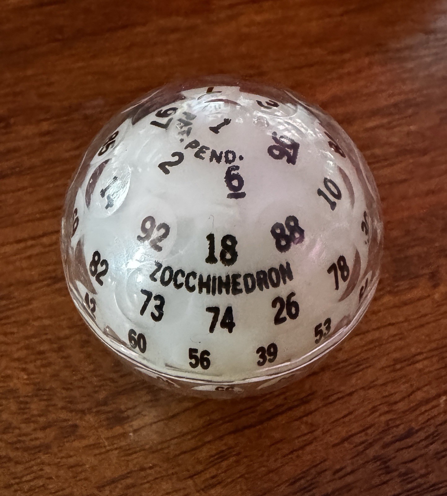 Original 1st Edition Gamescience Zocchihedron D100 Die Pat. Pend. White/Clear