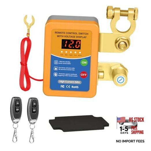 Remote Battery Disconnect Switch 12V, 240A Kill Switch for Car with Led Yellow