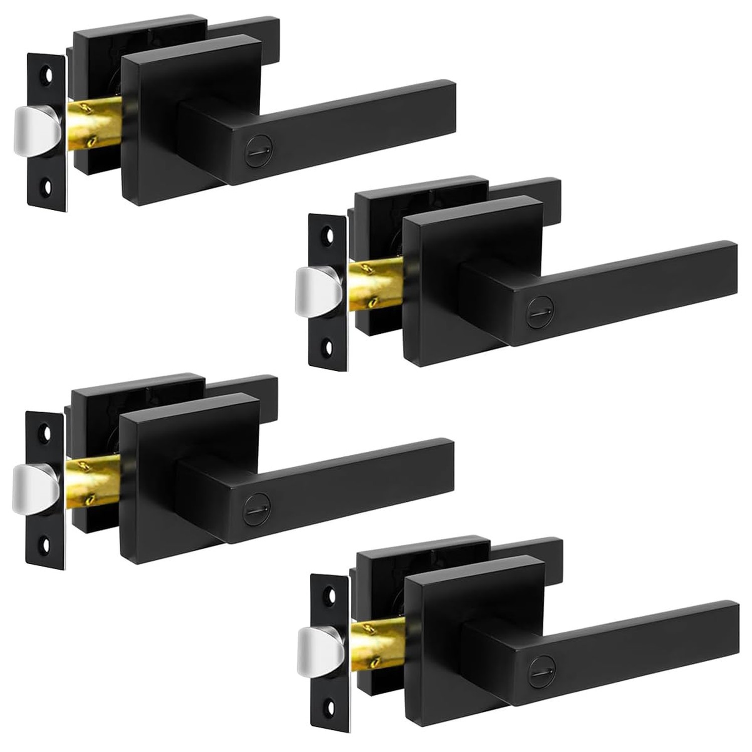 KAMOTA Privacy Door Levers, 4 Pack Matte Black Door Handles Bed and Bath Door...