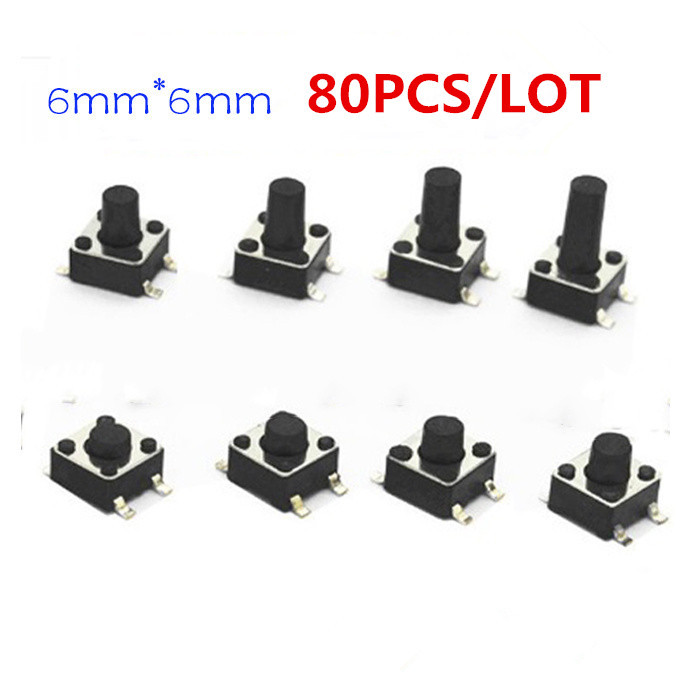 80pcs  6x6x6 mm ON/OFF Touch Button Micro Switch Assorted KIT SMD 4 Pin 6*6*5