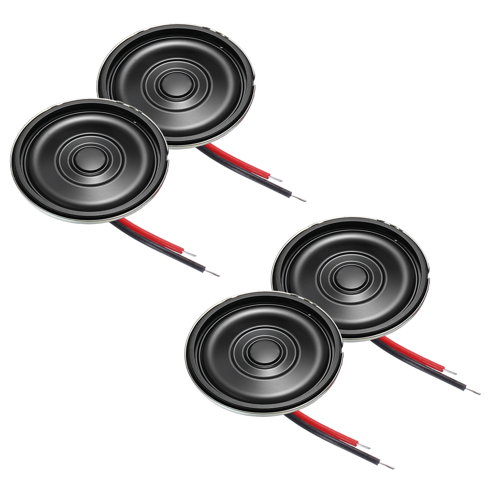 4 Pcs 1W 8 Ohm Small Speakers Metal Round Speaker with Wires, 27x5mm Black