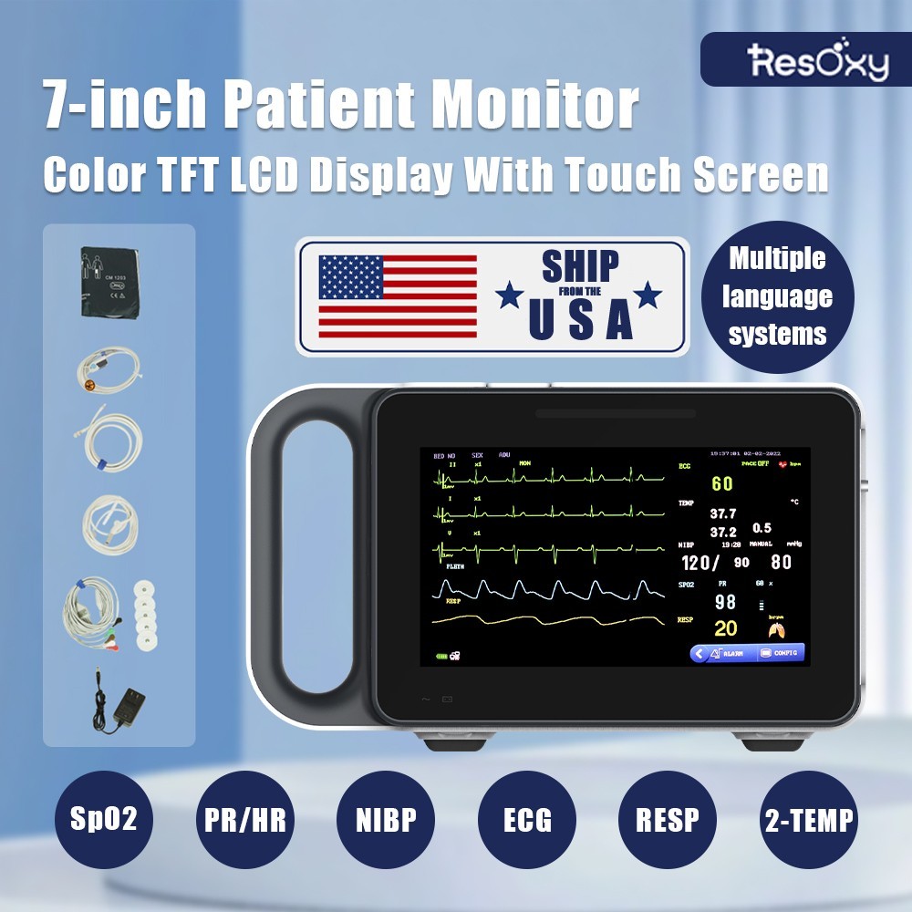 7" Portable Patient Vital Signs Monitor ECG/NIBP/TEMP/RESP/SPO2/PR Handheld