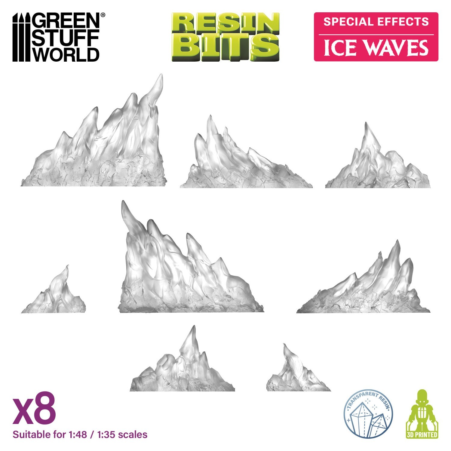 Ice Waves 1:48-1:35 -  Resin, miniature, magical spell, ice