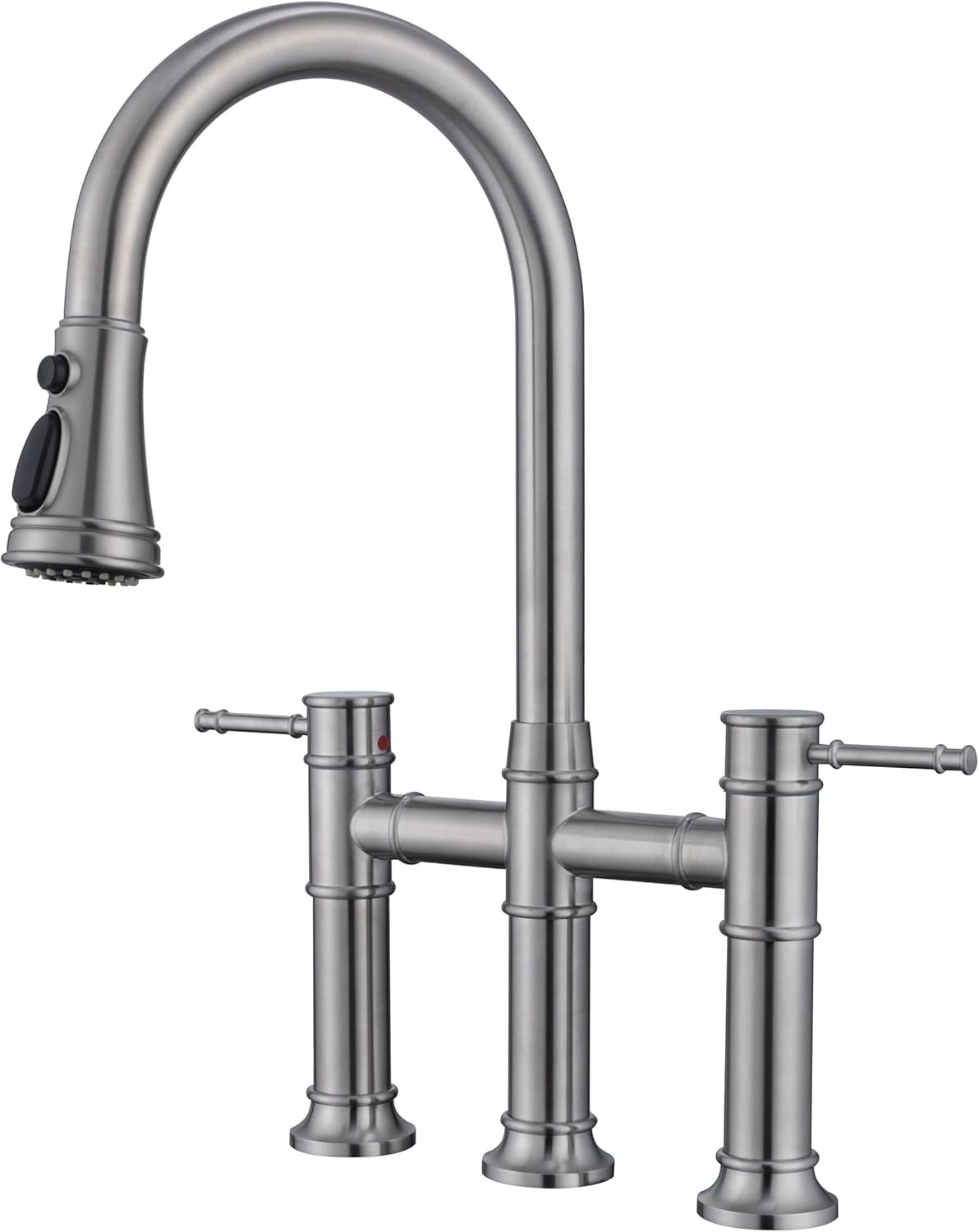 Bridge Kitchen Faucet with Pull Down Sprayer - 3-Hole Stainless Steel
