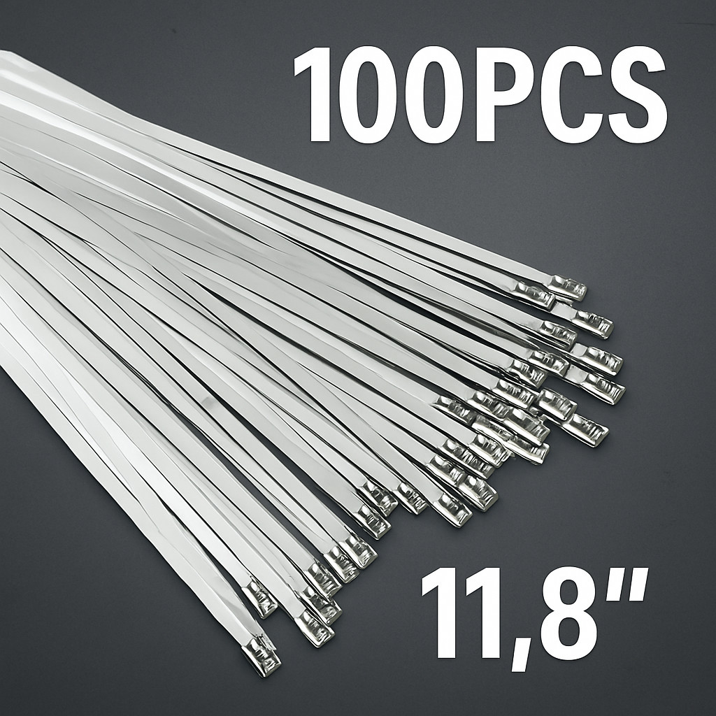100Pcs Stainless Steel Zip Ties 11.8" Heavy Duty Outdoor Fence Cable Strong Ties