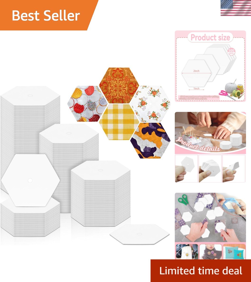 500 PCS Paper Piecing 1", Hexagon Quilting Templates for DIY Patchwork Crafts...