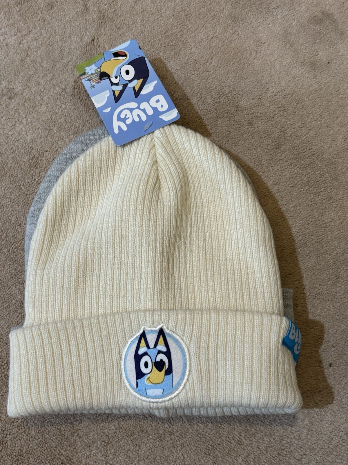 NEW, SET OF 2 BLUEY BEANIE STOCKING HATS, SIZE OSFM