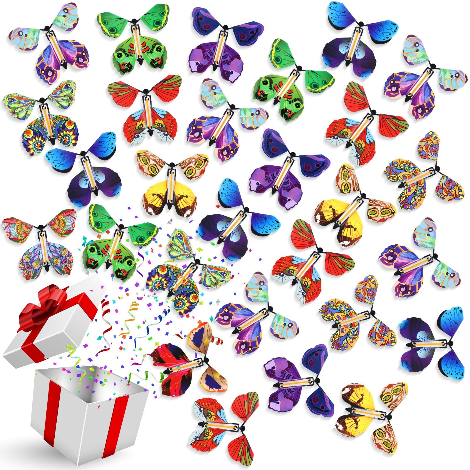 100 Pcs Magic Flying Butterfly Wind up Paper Butterflies That Fly Rubber Band Po