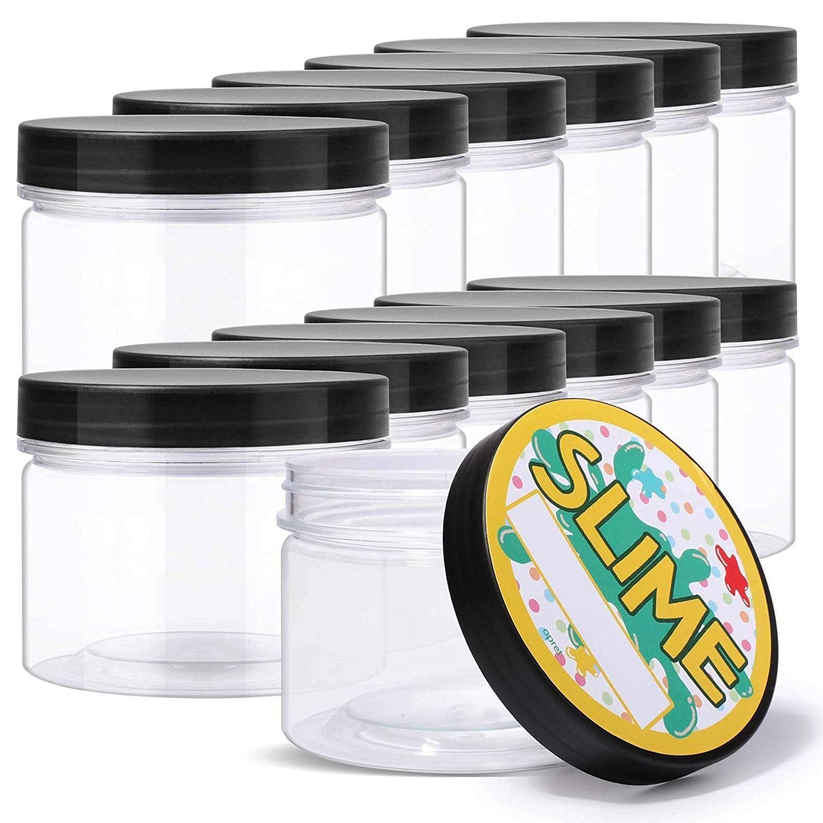 12 Pack 10oz Empty Slime Containers, Large Plastic Slime Jars with Lids and L...