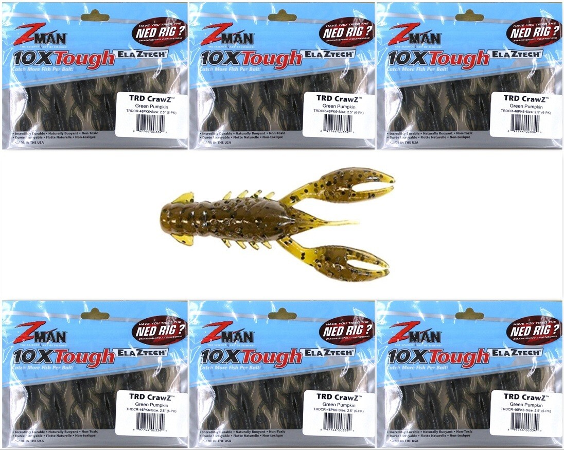 (6) Unopened Packs Bags Z-Man 2.5"  2 1/2" TRD Crawz Green Pumpkin Brand New