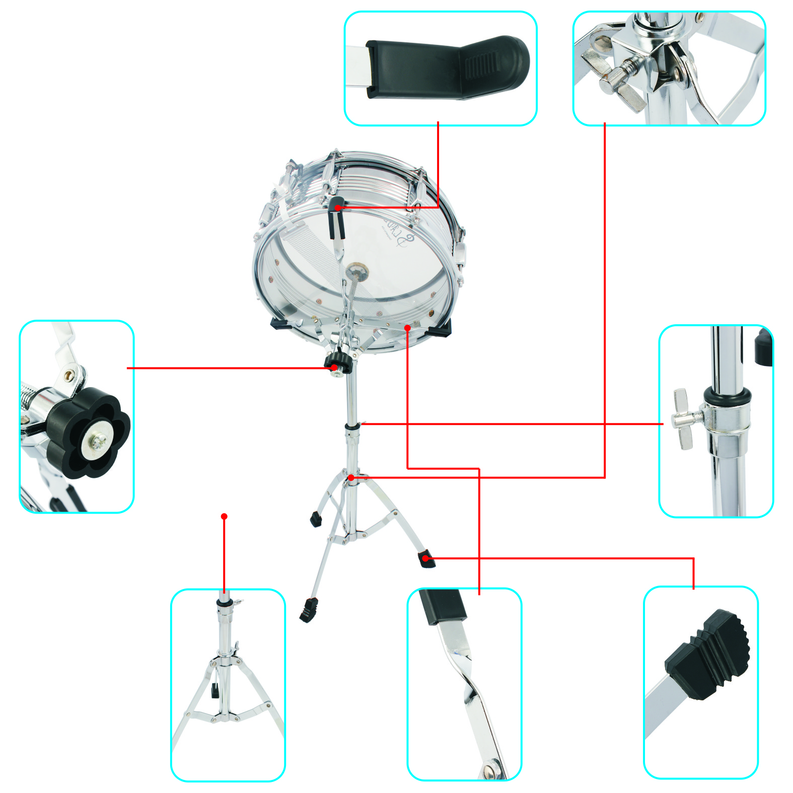 Chrome Plated Dumb Snare Drum Stand Tripod Silver