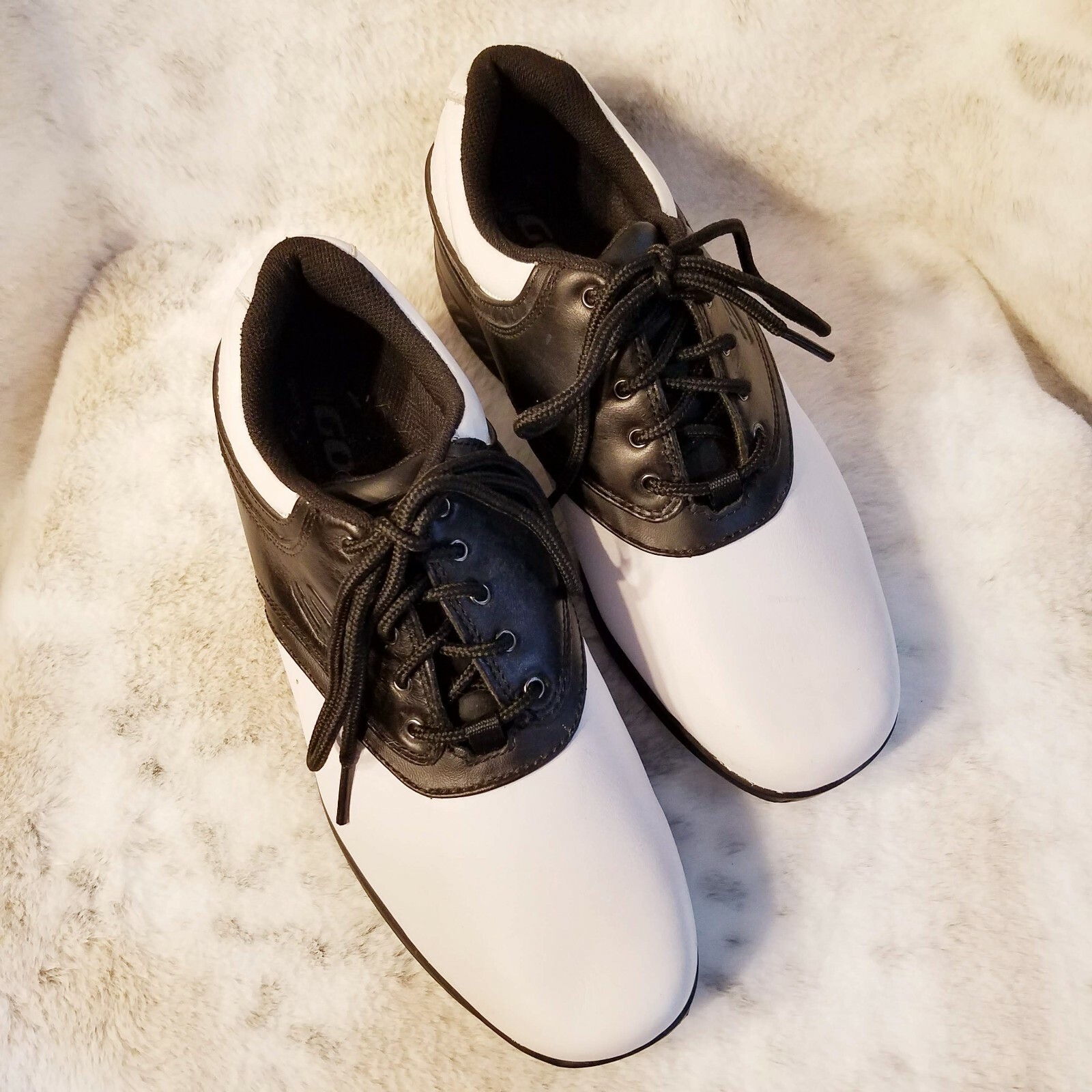 Skechers Mens Golf Shoes 6.5 Black White Leather Oxford Round Toe Rubber 52026