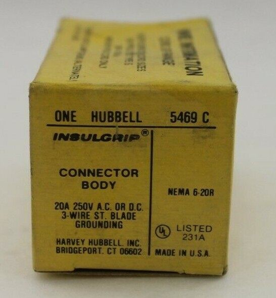 Hubbell 5469C Insulgrip Connector Body NEMA 6-20R