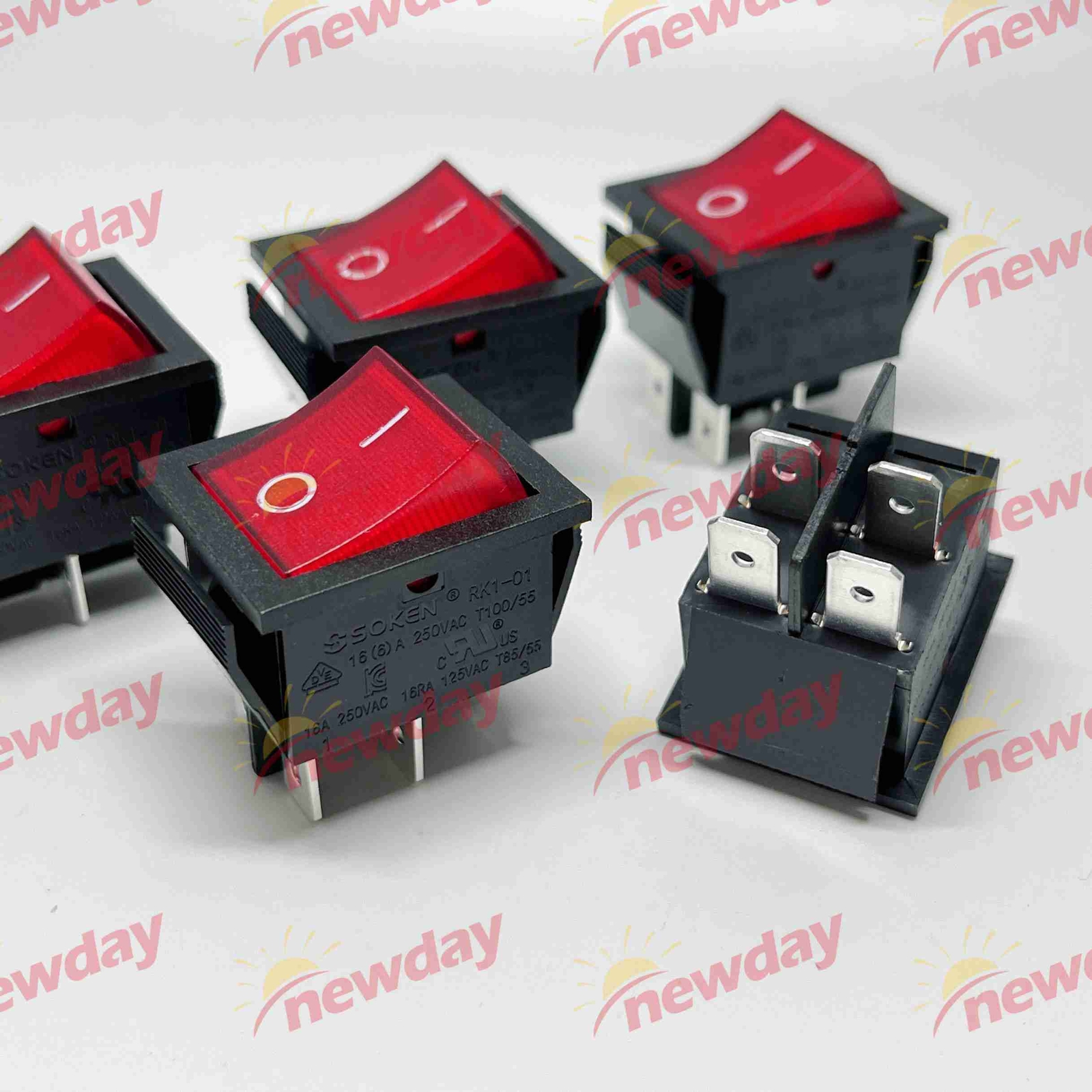 5pcs SOKEN RK1-01 16A/250VAC 4 pin Rocker Switch Red Light