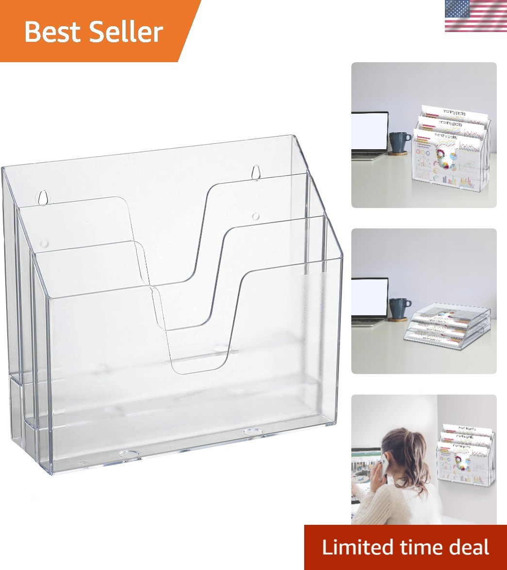 Horizontal Triple File Folder Organizer Sorter, Letter Size, Clear | 3 compar...