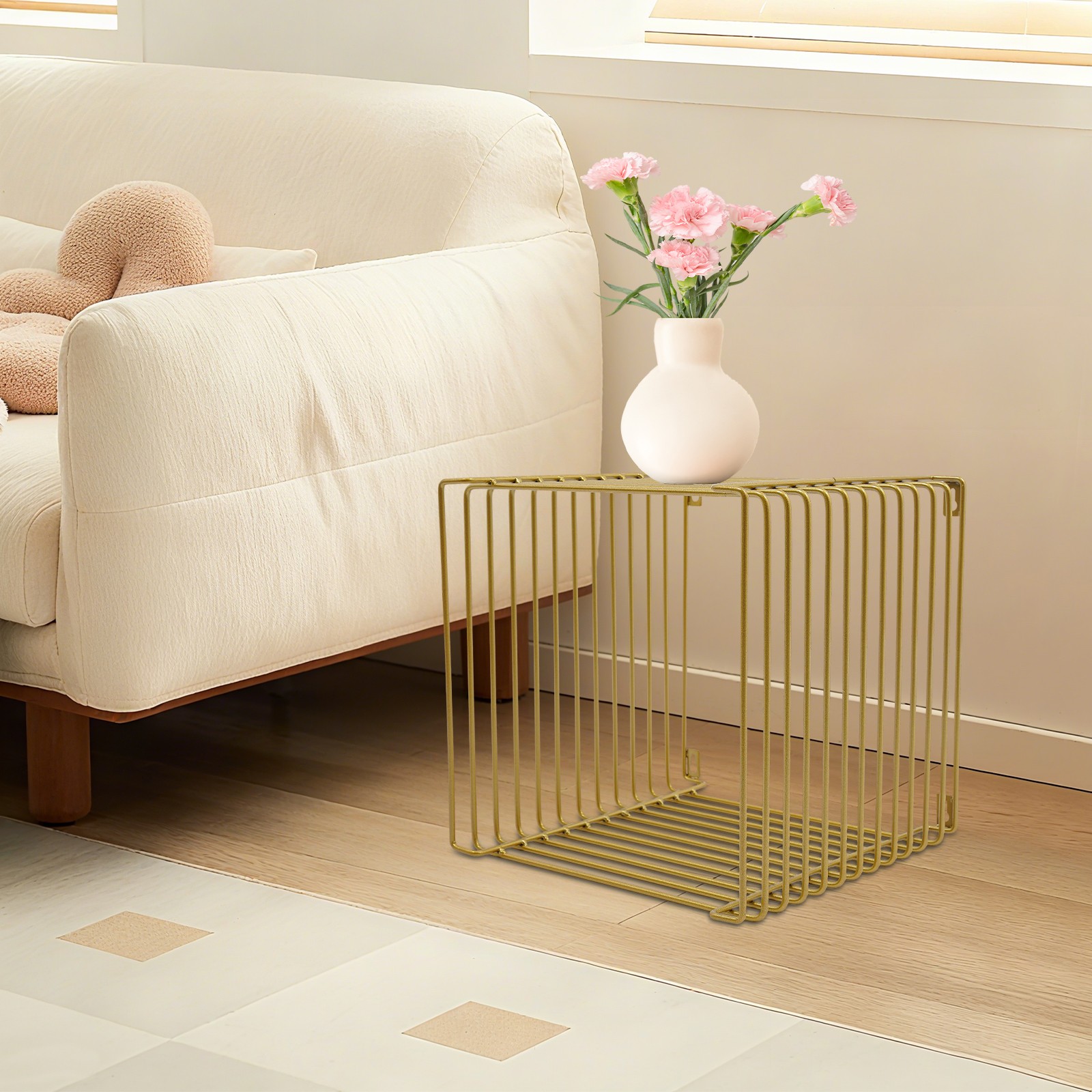 Side Table Square Geometry Side Table Linear Metal End Table 120kg/264.55lbs