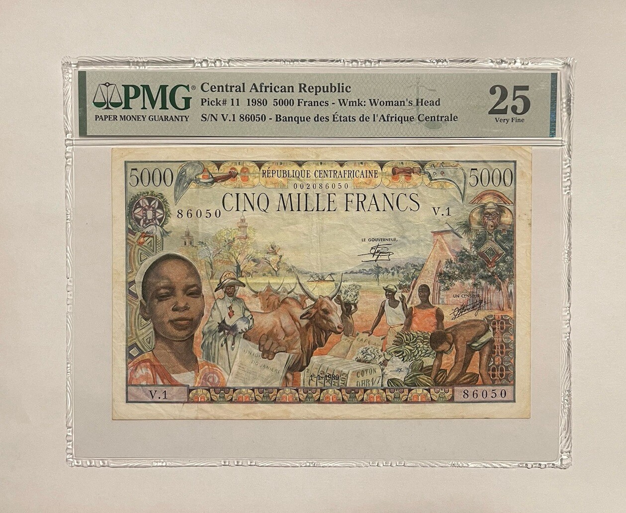 Central African Republic 5000 Francs 1980 P-11 PMG Graded 25 VF