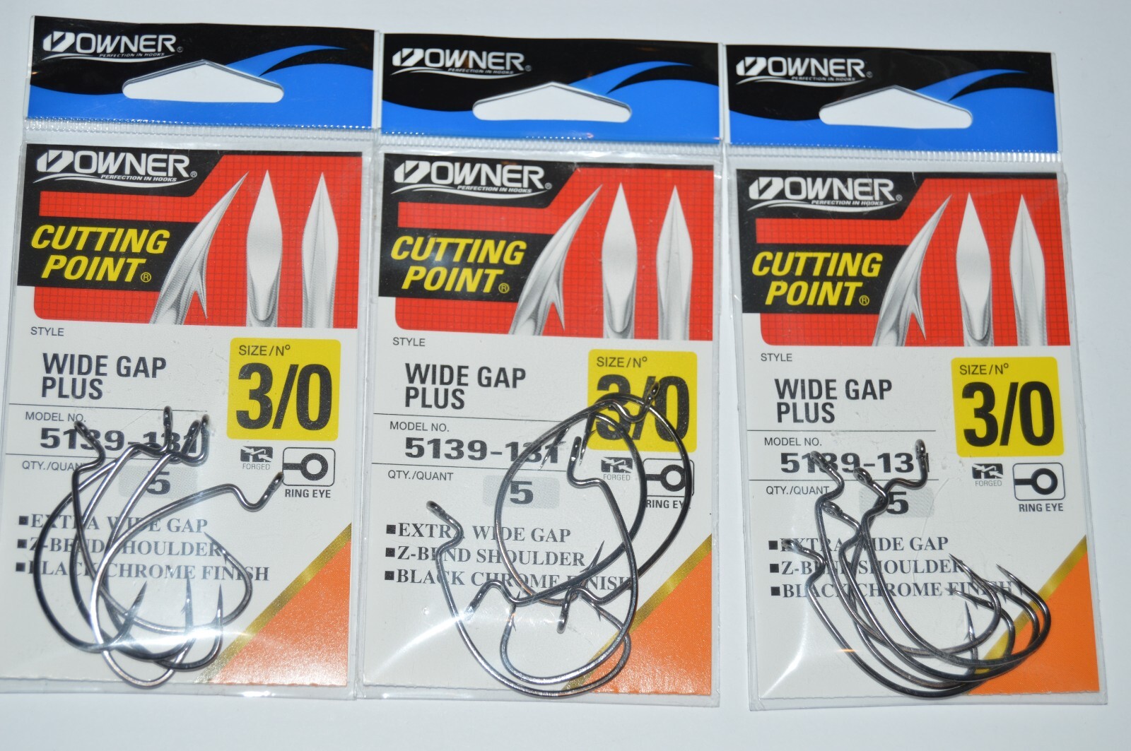 3 packs owner cutting point ewg hook extra wide gap plus 3/0 5139-131 black