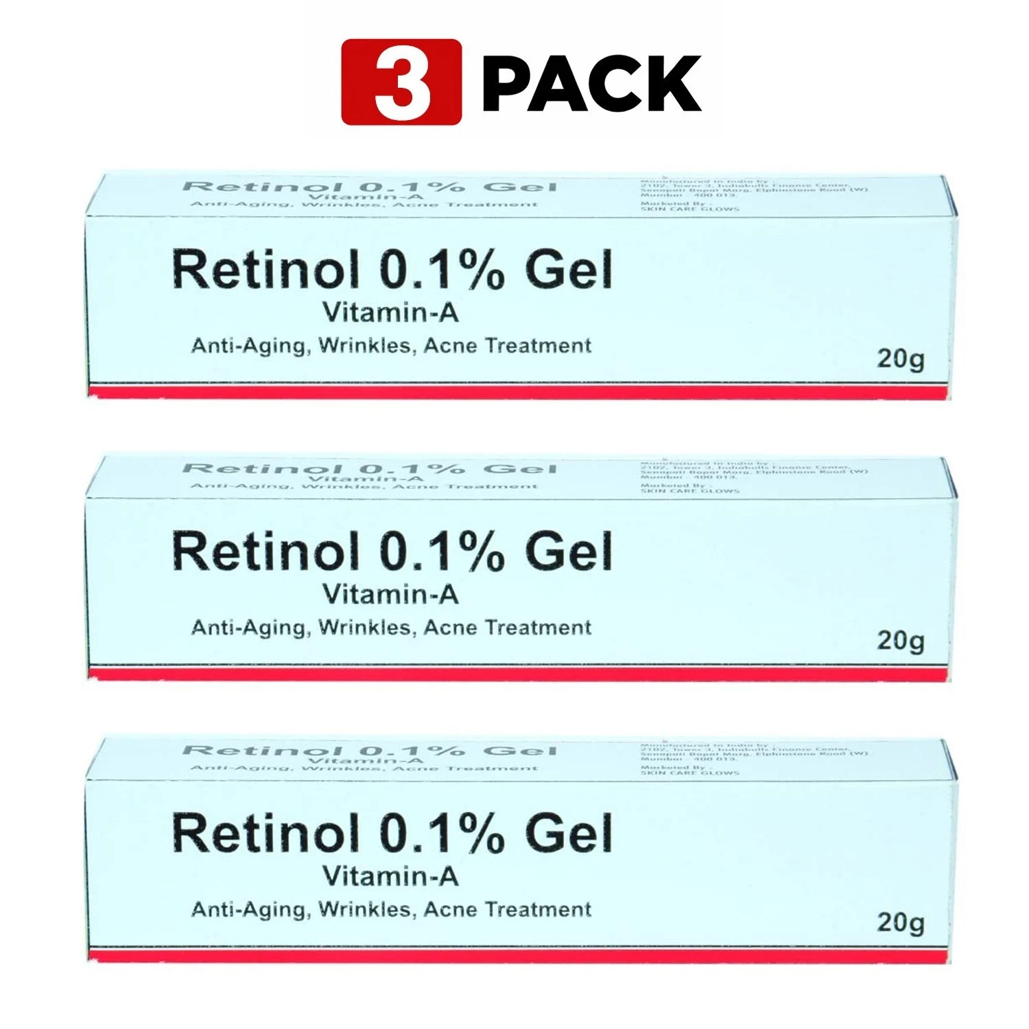 3 Pack Retinol Gel 0.1 Vitamin a Repairs Fine Lines & Wrinkles, Scar Treatment