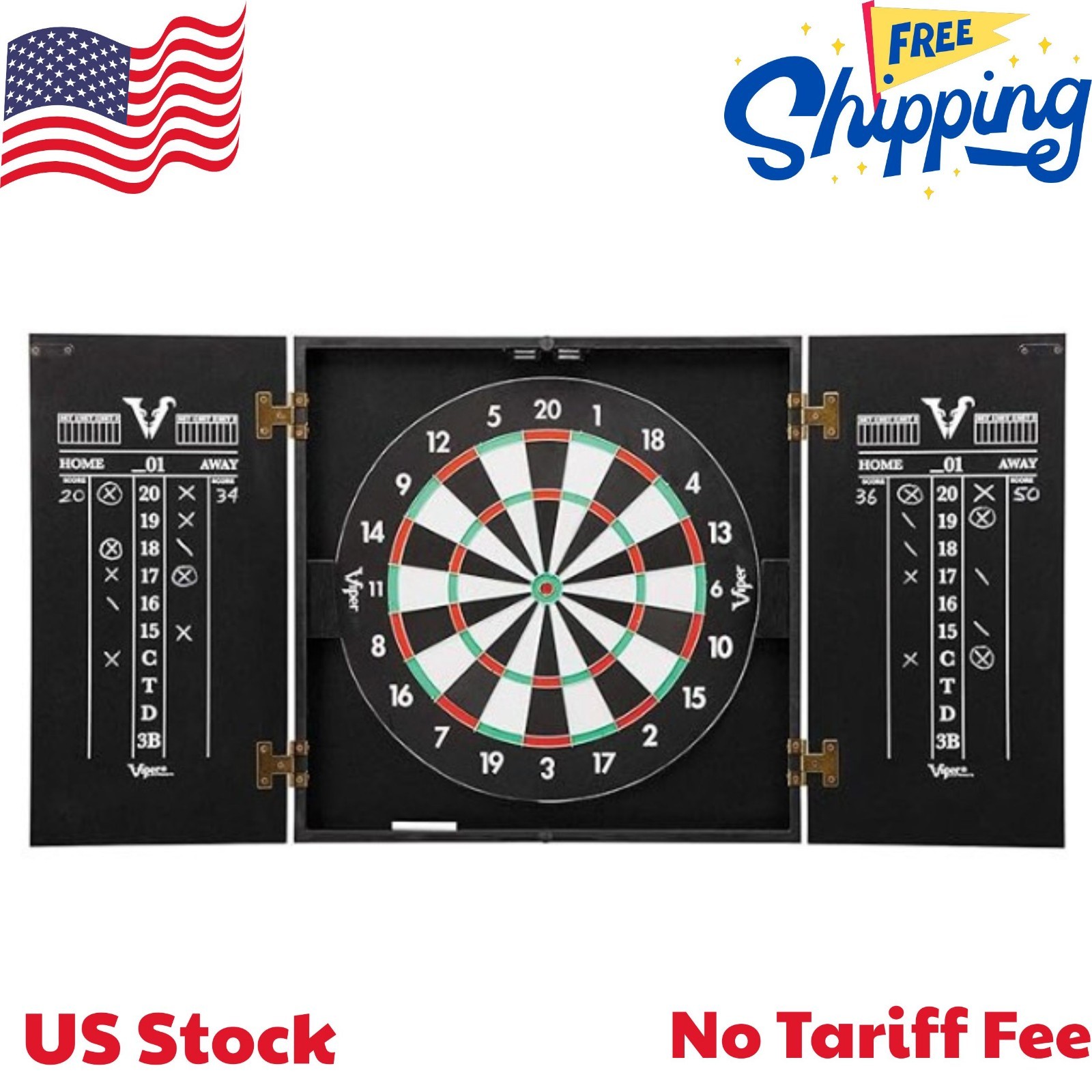 Hideaway Dartboard Cabinet Set with Steel-Tip Dart Board, Reversible Board