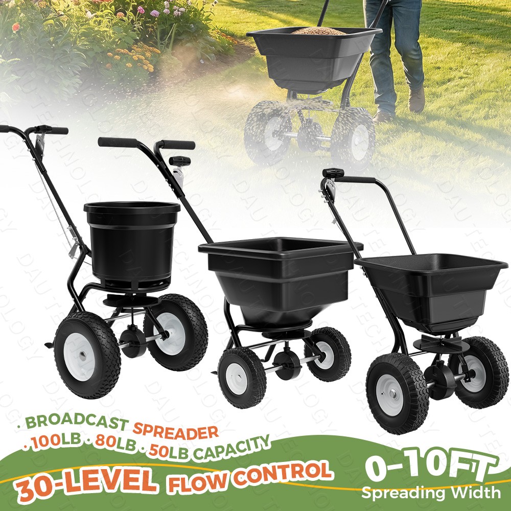 50-100LB Commercial Broadcast Fertilizer Spreader Walk-Behind Push Garden Seeder