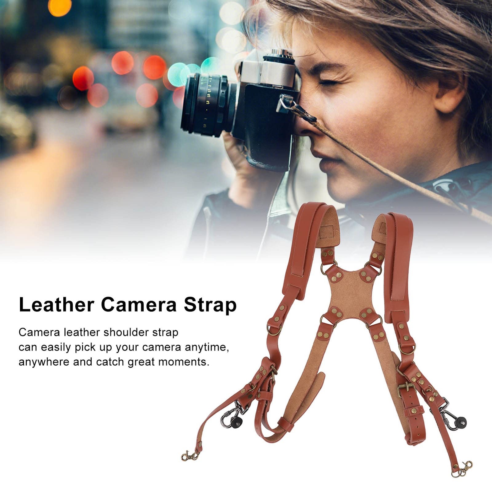 Jerliflyer Double Camera Harness, Quick Release Adjustable Leather Camera Har...