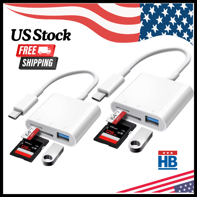 2 Pcs USB C to SD Card Reader, 3-in-1 Micro SD TF Memory Type-C Adapter