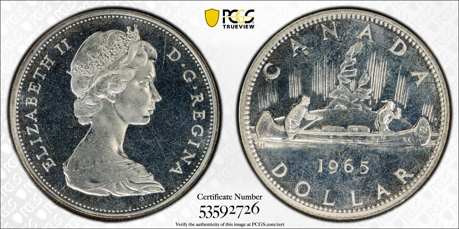 1965 Canada silver $1 PCGS PL64 T1 SB P5
