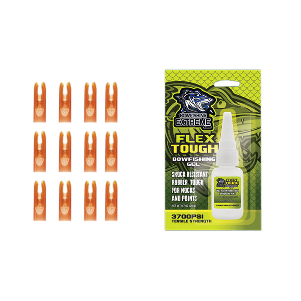 Flex Tough Bowfishing Gel and 12 Nocks 5/16" Orange Bow Fishing Fits Muzzy