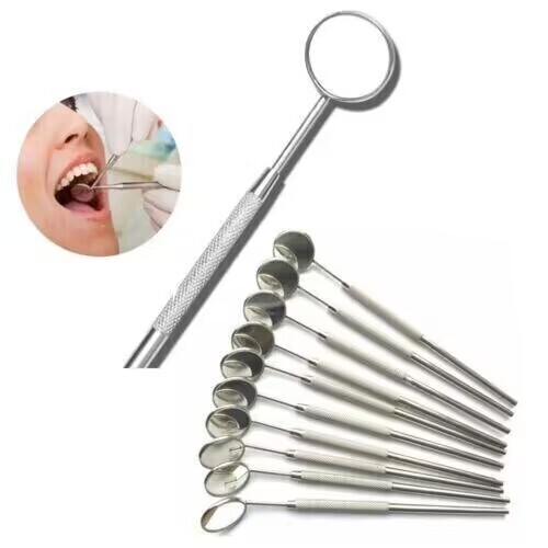 10Pcs Dental Mouth Mirror #5 w/Handle Dental Instruments German Grade Stainless