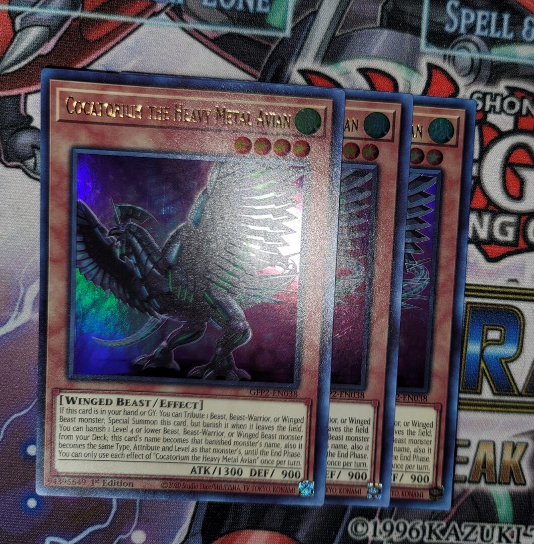 Yugioh 3x Cocatorium the Heavy Metal Avian 1st Edition Ultra Rare GFP2-EN038