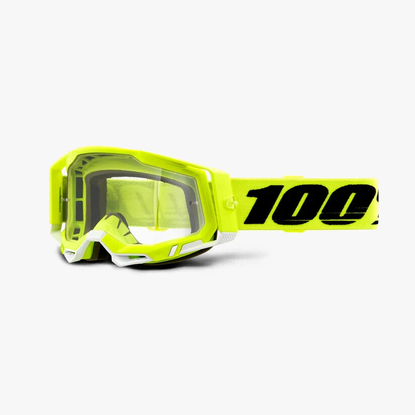 Open Box 100% Adult Racecraft 2 Dirt Bike Goggles Yellow with Clear Lens