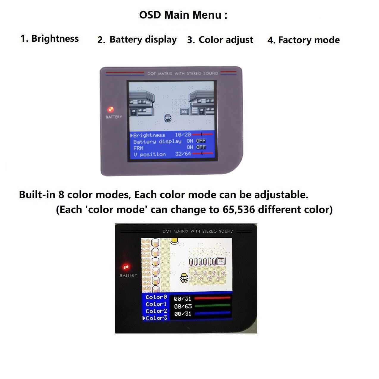 36 Colors Game Boy DMG V5 Pro IPS LCD Backlight Kit w/OSD FRM Menu+Pre-cut Shell