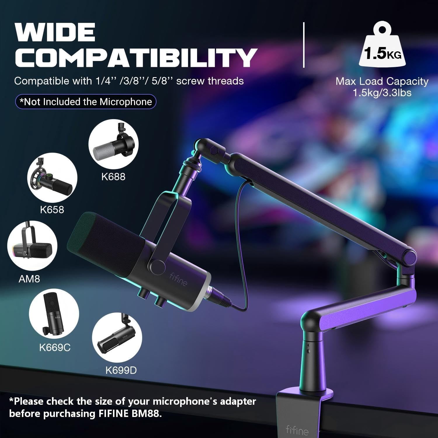 Microphone Boom Arm, Low Profile Adjustable Stick Microphone Arm Stand with Des