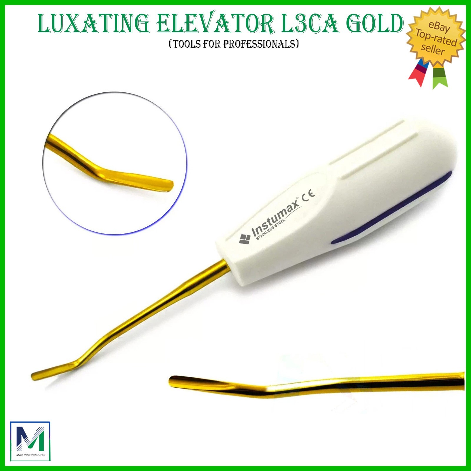 Dental Root Elevator Serrated #77R Extraction Surgical Instrument Gold Back