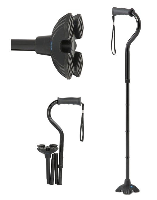 Medline 4U 4-Point Offset Folding Hybrid Canes, Black