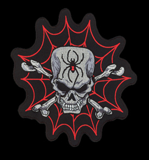 SPIDER SKULL BONES WEB EMBROIDERED BIKER PATCH