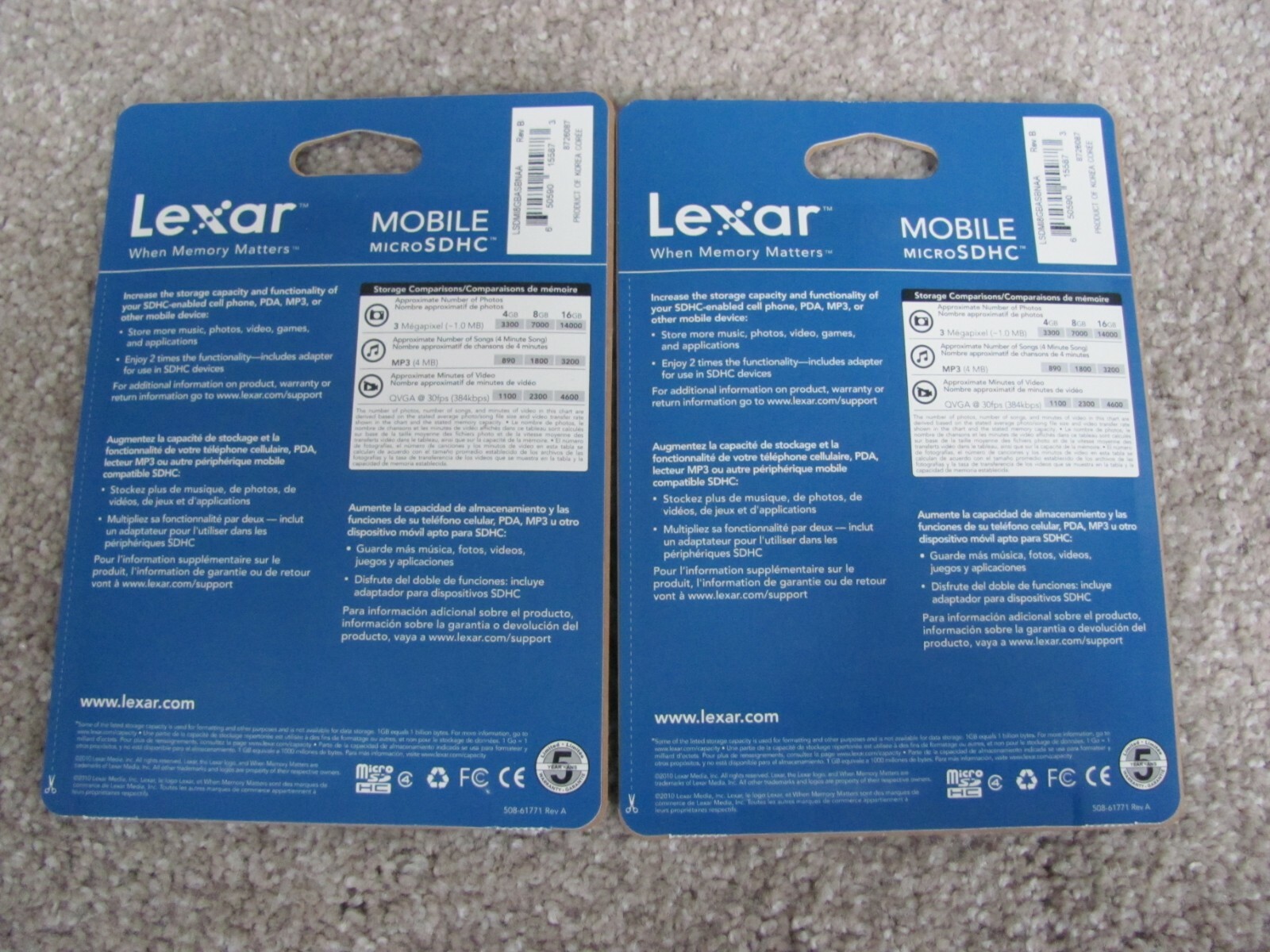 Lot of 2! Lexar 8GB Mobile microSDHC Memory Card with Adapter (LSDMI8GBASBNAA)