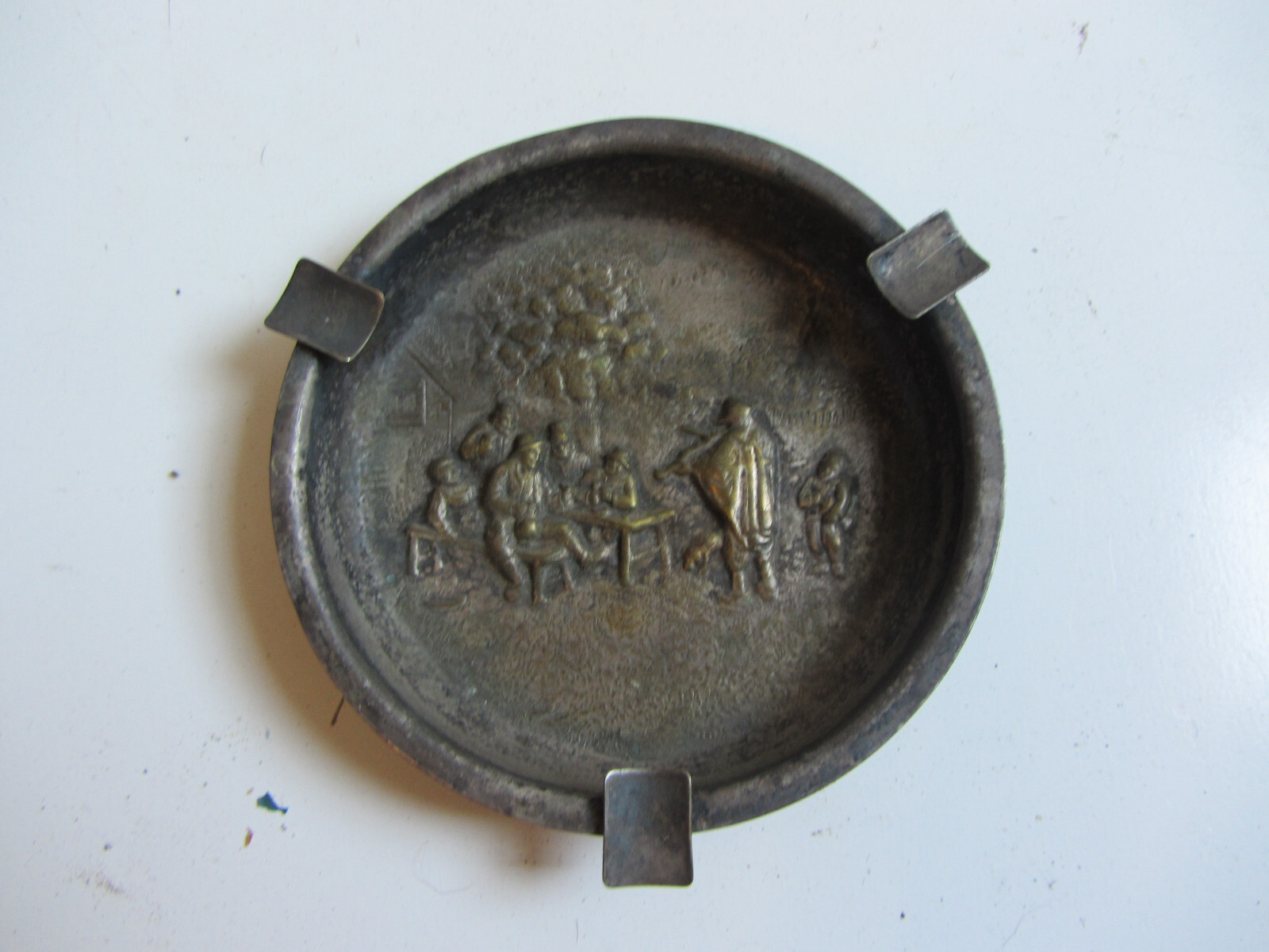 Hans Jensen (Fish Mark) Denmark Silver Reposse ASHTRAY w/ Revelers Outdoors