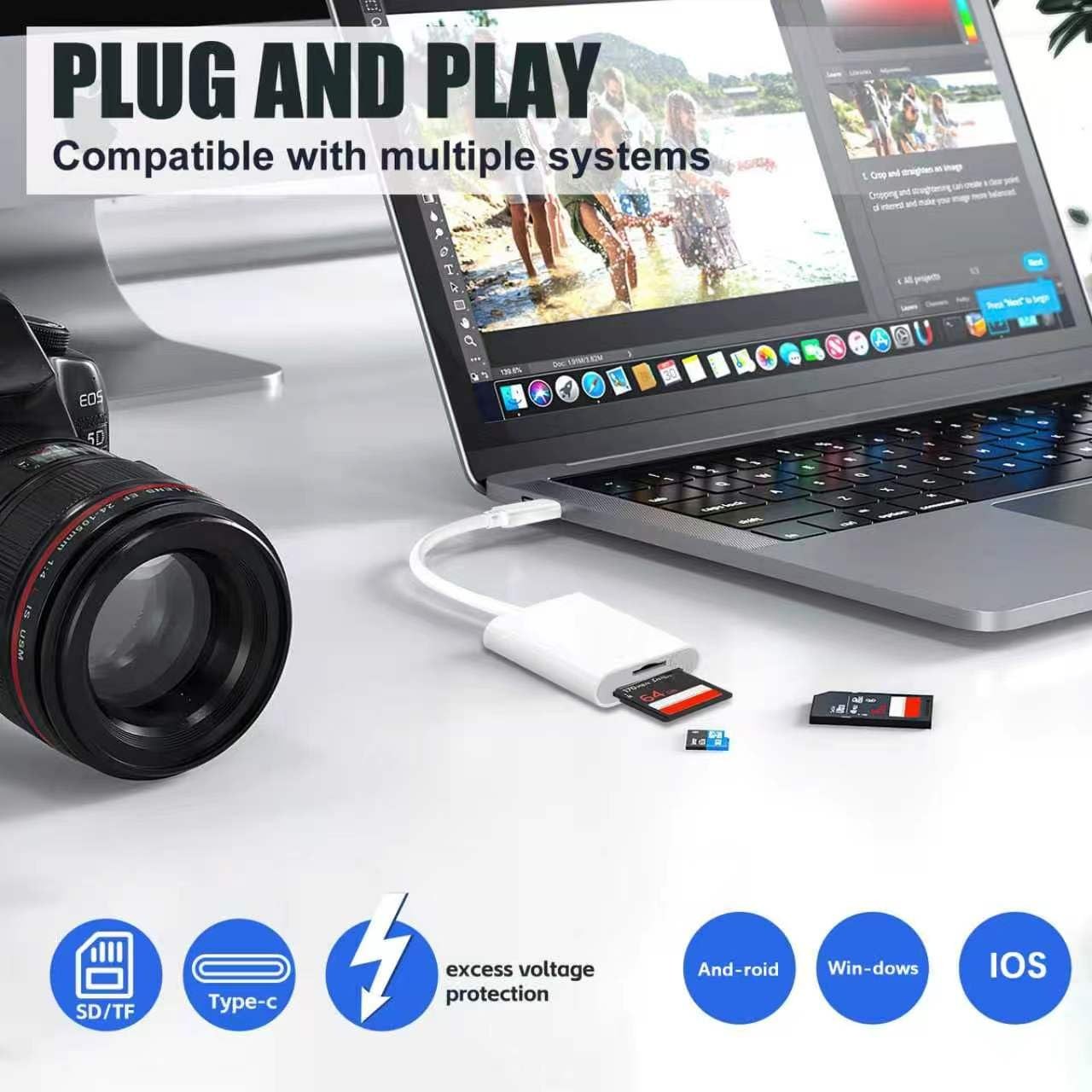 USB C SD Card Reader, Type C USB-C Dual Slot White