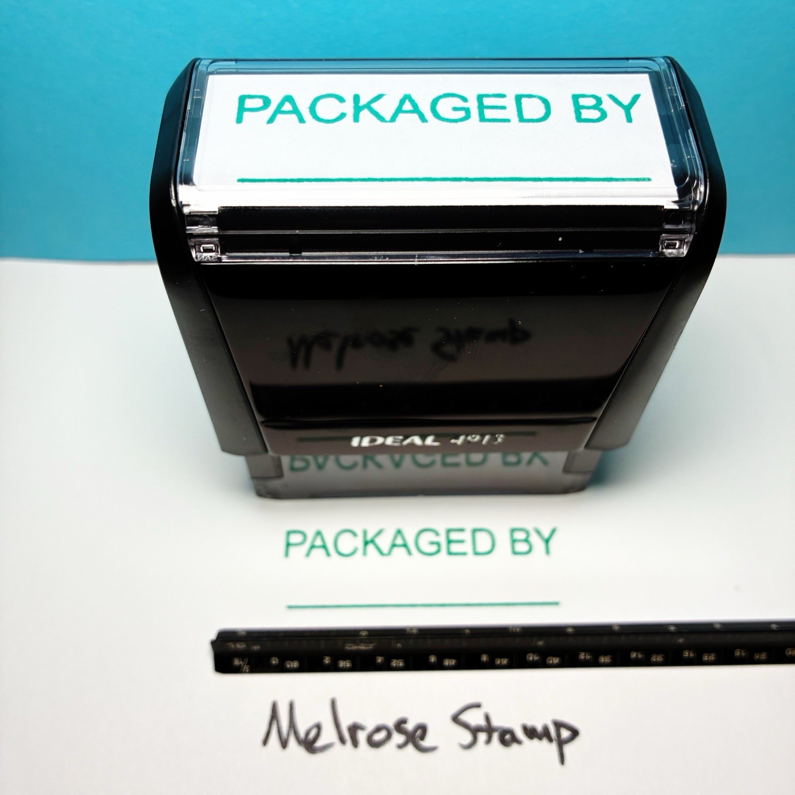 Packaged By With Line Rubber Stamp Green Ink Self Inking Ideal 4913