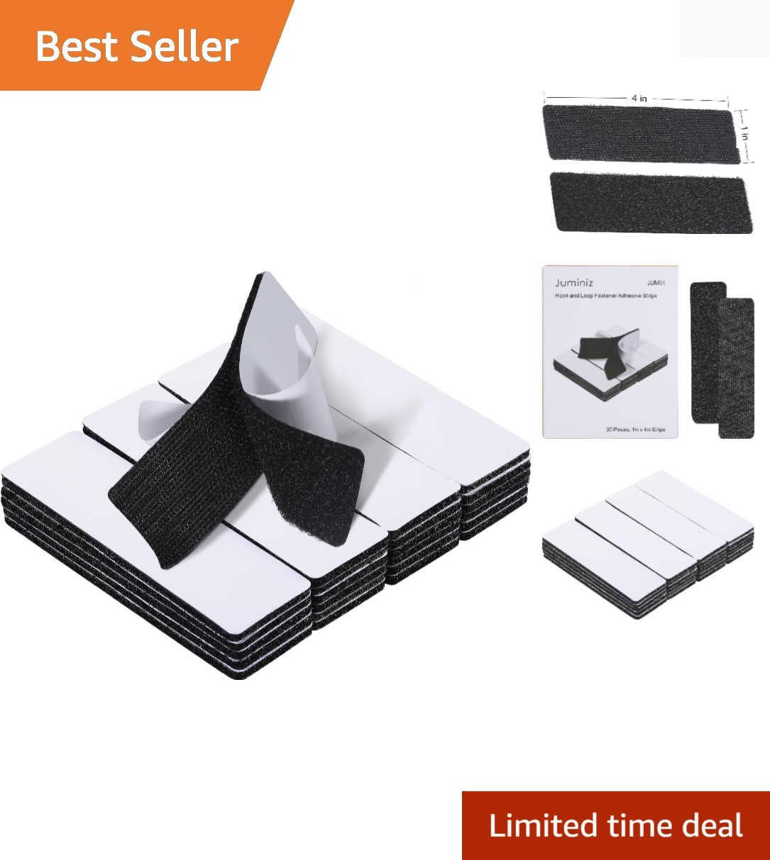 20 Sets Heavy Duty 1x4 Inch Hook and Loop Strips - Versatile Adhesive Fasteners