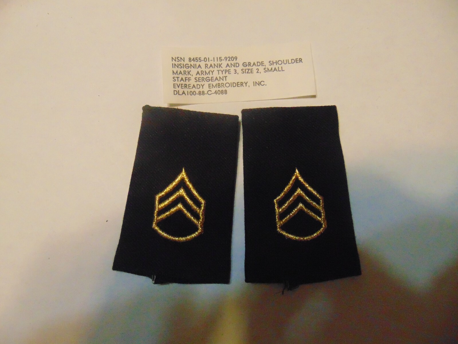 MILITARY PATCH US ARMY SHOULDER BOARDS RANK SET OF 2 STAFF SERGEANT FEMALE SHORT
