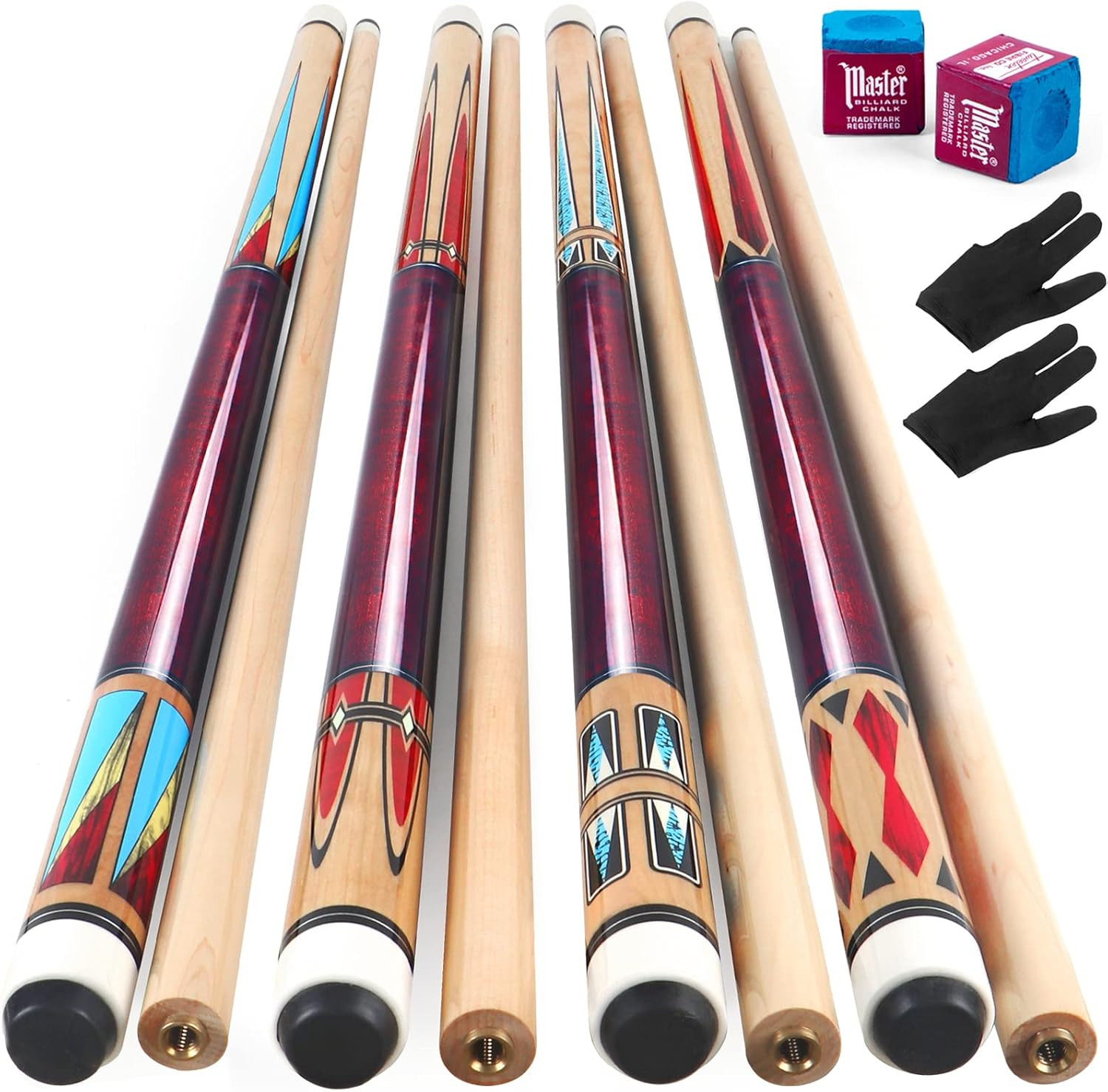 Set of 4 Canadian Maple Pool Cues - Unique & Durable for Pros